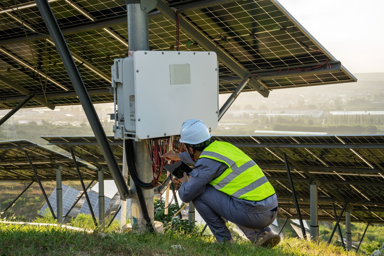 Technician working on a solar installation